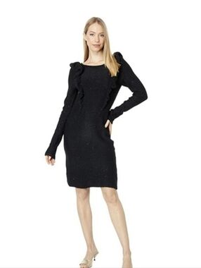Lilly Pulitzer Black Sparkle Ruffle-Front Long Sleeve Dress
